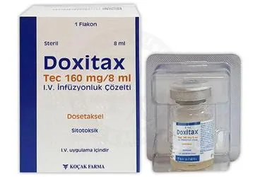 DOXITAX TEC 160 MG/8 ML IV INFUZYONLUK COZELTI ( 1 FLAKON) ambalajı, çözelti formunda dosetaksel içerir. Üretici: KOÇAK FARMA İLAÇ VE KİMYA SANAYİ A.Ş.
