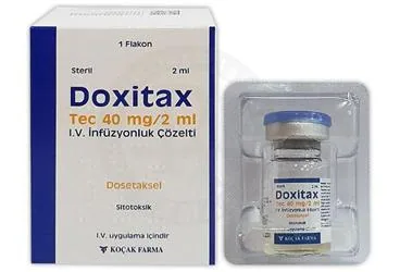 DOXITAX TEC 40 MG/2 ML IV INFUZYONLUK COZELTI (1 FLAKON) ürün ambalajı. Dosetaksel içeren çözelti. Üretici: KOÇAK FARMA İLAÇ VE KİMYA SANAYİ A.Ş.