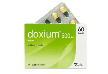 DOXIUM 500 MG 60 KAPSÜL (dobesilat kalsiyum) kutusu, kapsül. Üretici: ABDİ İBRAHİM İLAÇ SANAYİ VE TİCARET A.Ş.