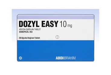 Donepezil içeren tablet: DOZYL EASY 10 MG AGIZDA DAGILAN 28 TABLET kutu fotoğrafı. Üretici: ABDİ İBRAHİM İLAÇ SANAYİ VE TİCARET A.Ş.