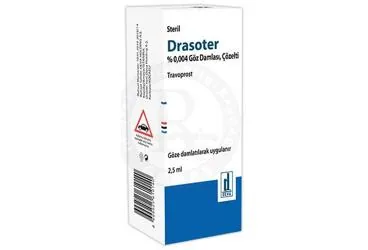 DRASOTER %0,004 GOZ DAMLASI, COZELTI (2,5 ML) (travoprost) kutu fotoğrafı, göz damlası. Üretici: DEVA HOLDİNG ANONİM ŞİRKETİ.