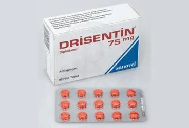 DRİSENTİN 75 MG 90 FİLM KAPLI TABLET ürün ambalajı. Dipiridamol içeren film kaplı tablet. Üretici: SANOVEL İLAÇ SANAYİ VE TİCARET ANONİM ŞİRKETİ.