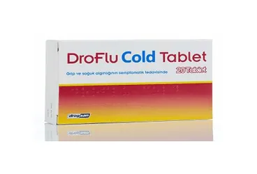 DROFLU COLD 200 MG/30 MG 20 TABLET kutusu. Psödoefedrin kombinasyon içeren tablet. Üretici: DROGSAN İLAÇLARI SAN. VE TİC. A.Ş.