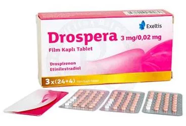 DROSPERA 3 MG/0,02 MG FILM KAPLI TABLET (84 TABLET) ürün ambalajı, film kaplı tablet formunda estradiol + drospirenon içerir. Üretici: EXELTİS İLAÇ SANAYİİ VE TİCARET ANONİM ŞİRKETİ.