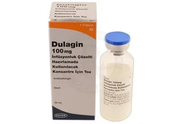 DULAGIN 100 MG INFUZYONLUK COZELTI HAZIRLAMADA KULLANILACAK KONSANTRE IÇIN TOZ ambalajı, çözelti formunda anidulafungin içerir. Üretici: HAVER TRAKYA İLAÇ SANAYİ VE TİCARET ANONİM ŞİRKETİ.