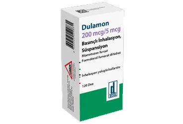 Mometazon furoat, formoterol fumarat dihidrat içeren inhalasyon aerosolü: DULAMON 200 MCG/5 MCG BASINÇLI İNHALASYON, SÜSPANSİYON, 60 D0Z ürün ambalajı. Üretici: DEVA HOLDİNG A.Ş.