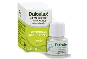 DULCOLAX 2,5 MG 50 YUMUSAK KAPSUL (sodyum pikosülfat) ürün ambalajı, yumuşak kapsül. Üretici: OPELLA HEALTHCARE TÜKETİCİ SAĞLIĞI ANONİM ŞİRKETİ.