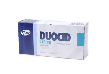 Sultamisilin tosilat içeren film kaplı tablet: DUOCID 375 MG FILM KAPLI TABLET, 14 ADET kutu fotoğrafı. Üretici: PFİZER PFE İLAÇLARI A.Ş.