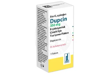 DUPCIN 350 MG ENJEKSIYONLUK COZELTI ICIN TOZ ICEREN FLAKON (1 FLAKON) kutu fotoğrafı. Daptomisin içeren çözelti. Üretici: DEVA HOLDİNG ANONİM ŞİRKETİ.