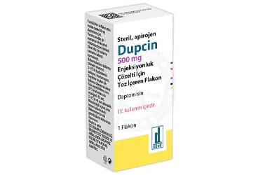 DUPCIN 500 MG ENJEKSIYONLUK COZELTI ICIN TOZ ICEREN FLAKON (1 FLAKON) kutu fotoğrafı. Daptomisin içeren çözelti. Üretici: DEVA HOLDİNG ANONİM ŞİRKETİ.