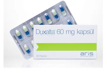 DUXALTA 60 MG 28 KAPSUL kutu fotoğrafı, kapsül formunda duloksetin içerir. Üretici: ALİ RAİF İLAÇ SANAYİ A.Ş.