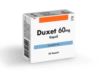 DUXET 60 MG GASTRO-REZISTAN SERT KAPSUL (28 KAPSUL) ürün ambalajı. Duloksetin içeren kapsül. Üretici: NOBEL İLAÇ PAZARLAMA VE SANAYİİ LTD. ŞTİ.