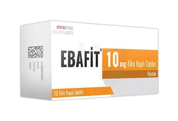 EBAFIT 10 MG 20 FILM KAPLI TABLET ambalajı. Ebastin içeren film kaplı tablet. Üretici: NEUTEC İLAÇ SANAYİ TİCARET ANONİM ŞİRKETİ.