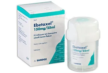 EBETAXEL 150MG/25 ML IV INF. ICIN KON.COZ.ICEREN FLAKON kutu fotoğrafı. Paklitaksel içeren flakon. Üretici: SANDOZ İLAÇ SANAYİ VE TİCARET A.Ş.