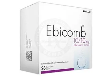 EBICOMB 10 MG / 10 MG 28 EFERVESAN TABLET (memantin + donepezil) kutusu, efervesan tablet. Üretici: CELTİS İLAÇ SANAYİ VE TİCARET ANONİM ŞİRKETİ.