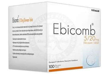 EBICOMB 5 MG / 20 MG 100 EFERVESAN TABLET kutu fotoğrafı. Memantin + donepezil içeren efervesan tablet. Üretici: CELTİS İLAÇ SANAYİ VE TİCARET ANONİM ŞİRKETİ.
