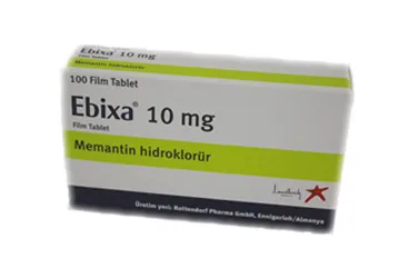 EBIXA 10 MG 100 TABLET ambalajı. Memantin içeren tablet. Üretici: LUNDBECK İLAÇ TİC. LTD. ŞTİ.
