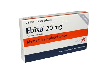 EBIXA 20 MG 28 FILM TABLET (memantin) ürün ambalajı, film kaplı tablet. Üretici: LUNDBECK İLAÇ TİC. LTD. ŞTİ.