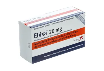 EBIXA 20 MG 84 FILM TABLET (memantin) ürün ambalajı, film kaplı tablet. Üretici: LUNDBECK İLAÇ TİC. LTD. ŞTİ.