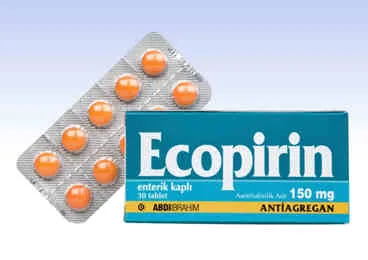 Asetilsalisilik asit içeren tablet: ECOPIRIN 150 MG 30 ENTERIK KAPLI TABLET kutusu. Üretici: ABDİ İBRAHİM İLAÇ SANAYİ VE TİCARET A.Ş.