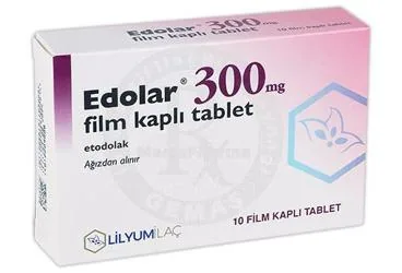 EDOLAR 300 MG FİLM KAPLI TABLET ürün ambalajı. Etodolak içeren film kaplı tablet. Üretici: LİLYUM İLAÇ VE KİMYA SANAYİ TİCARET ANONİM ŞİRKETİ.