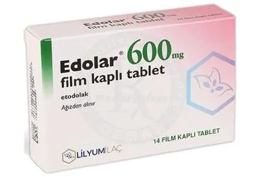 Etodolak içeren film kaplı tablet: EDOLAR 600 MG 14 FILM TABLET kutusu. Üretici: LİLYUM İLAÇ VE KİMYA SANAYİ TİCARET ANONİM ŞİRKETİ.