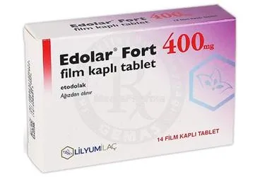 EDOLAR FORT 400 MG FILM KAPLI TABLET(14 TABLET) ürün ambalajı, film kaplı tablet formunda etodolak içerir. Üretici: LİLYUM İLAÇ VE KİMYA SANAYİ TİCARET ANONİM ŞİRKETİ.