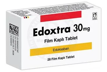 EDOXTRA 30 MG FILM KAPLI TABLET (28 TABLET) (edoksaban) kutusu, film kaplı tablet. Üretici: NOBEL İLAÇ SAN. VE TİC. A.Ş.
