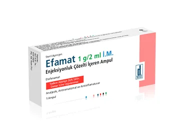 EFAMAT 1 G/2 ML IM ENJEKSİYONLUK ÇÖZELTİ İÇEREN AMPUL, 3 ADET (etofenamat) kutusu, çözelti. Üretici: DEVA HOLDİNG A.Ş.