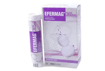 EFERMAG 365 MG 30 EFERVESAN TABLET (magnezyum) ürün ambalajı, efervesan tablet. Üretici: ABDİ İBRAHİM İLAÇ SANAYİ VE TİCARET A.Ş.