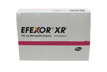 EFEXOR XR 150 MG 28 KAPSUL kutu fotoğrafı. Venlafaksin hcl içeren kapsül. Üretici: VİATRİS İLAÇLARI LİMİTED ŞİRKETİ.