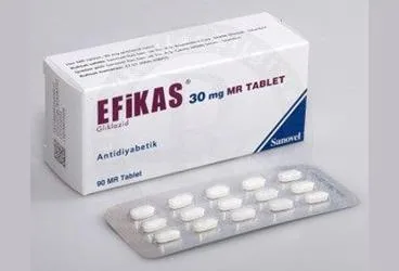 EFIKAS MR 30 MG 90 TABLET (gliklazid) ambalajı, tablet. Üretici: SANOVEL İLAÇ SANAYİ VE TİCARET ANONİM ŞİRKETİ.