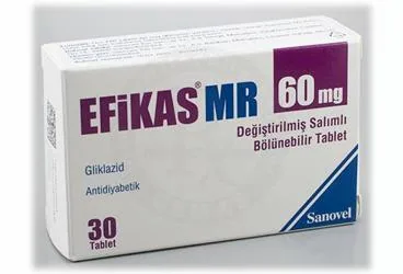 EFIKAS MR 60 MG DEGISTIRILMIS SALIMLI BOLUNEBILIR 30 TABLET ambalajı, tablet formunda gliklazid içerir. Üretici: SANOVEL İLAÇ SANAYİ VE TİCARET ANONİM ŞİRKETİ.