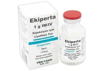 Ertapenem içeren enjeksiyonluk ürün: EKIPERTA 1G IM/IV ENJEKSIYON ICIN LIYOFILIZE TOZ kutusu. Üretici: TÜM - EKİP İLAÇ A.Ş.