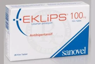 Losartan potasyum içeren film kaplı tablet: EKLIPS 100 MG 28 FİLM TABLET ürün ambalajı. Üretici: SANOVEL İLAÇ SANAYİ VE TİCARET ANONİM ŞİRKETİ.