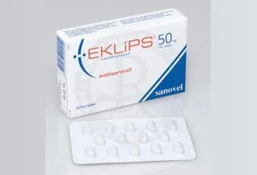 Losartan potasyum içeren film kaplı tablet: EKLIPS 50 MG 28 FİLM TABLET ambalajı. Üretici: SANOVEL İLAÇ SANAYİ VE TİCARET ANONİM ŞİRKETİ.