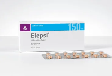 ELEPSI 150 MG FILM KAPLI TABLET (56 FILM KAPLI TABLET) ambalajı, film kaplı tablet formunda lakozamid içerir. Üretici: SANTA FARMA İLAÇ SAN. A.Ş.