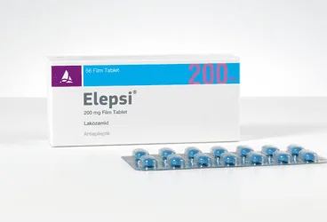 ELEPSI 200 MG FILM KAPLI TABLET (56 FILM KAPLI TABLET) kutusu. Lakozamid içeren film kaplı tablet. Üretici: SANTA FARMA İLAÇ SAN. A.Ş.