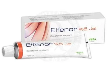 ELFENOR %5 JEL (100 G) (diklofenak -topikal) kutu fotoğrafı, jel. Üretici: VEFA İLAÇ SANAYİ VE TİCARET ANONİM ŞİRKETİ.