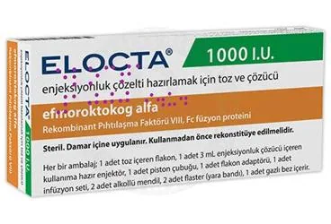 ELOCTA 1000 IU IV ENJEKSIYONLUK COZELTI HAZIRLAMAK ICIN TOZ VE COZUCU (anti hemofilik faktör 8) ürün ambalajı, çözelti. Üretici: PROCEUTİCA İLAÇ PAZARLAMA VE DANIŞMANLIK ANONİM ŞİRKETİ.
