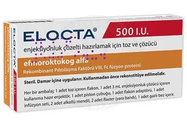Anti hemofilik faktör 8 içeren çözelti: ELOCTA 500 IU IV ENJEKSIYONLUK COZELTI HAZIRLAMAK ICIN TOZ VE COZUCU kutusu. Üretici: PROCEUTİCA İLAÇ PAZARLAMA VE DANIŞMANLIK ANONİM ŞİRKETİ.