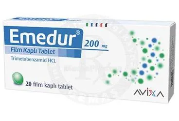 EMEDUR 200 MG FILM KAPLI TABLET (20 TABLET) (trimetobenzamid) ürün ambalajı, film kaplı tablet. Üretici: OPELLA HEALTHCARE TÜKETİCİ SAĞLIĞI ANONİM ŞİRKETİ.