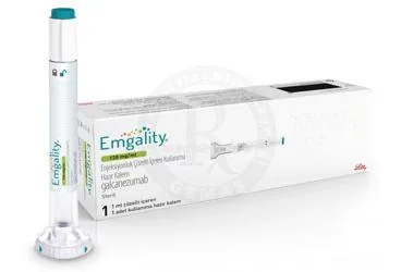 EMGALITY 120 MG/ML ENJEKSIYONLUK COZELTI ICEREN KULLANIMA HAZIR KALEM (1 KALEM) ambalajı, çözelti formunda galkanezumab içerir. Üretici: LİLLY İLAÇ TİCARET LİMİTED ŞİRKETİ.