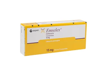 EMSELEX 15 MG 28 UZATILMIS SALIM TABLET (darifenasin hidrobromür) ürün ambalajı, tablet. Üretici: VLD DANIŞMANLIK TIBBİ ÜRÜNLER VE TANITIM HİZMETLERİ A. Ş.