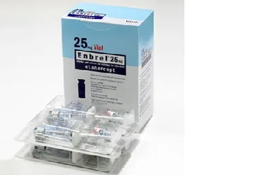 ENBREL 25 MG ENJEKSIYONLUK SOLUSYON ICIN TOZ (4 FLAKON) (etanercept) ambalajı, flakon. Üretici: PFİZER PFE İLAÇLARI ANONİM ŞİRKETİ.