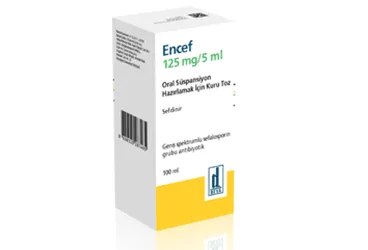 ENCEF 125 MG/5ML ORAL SUSPANSIYON HAZIRLAMAK ICIN KURU TOZ (100 ML) (sefdinir) ürün ambalajı, oral süspansiyon. Üretici: DEVA HOLDİNG ANONİM ŞİRKETİ.