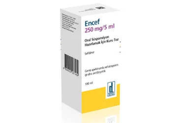 ENCEF 250 MG/5ML ORAL SUSPANSIYON HAZIRLAMAK ICIN KURU TOZ (100 ML) kutusu. Sefdinir içeren oral süspansiyon. Üretici: DEVA HOLDİNG ANONİM ŞİRKETİ.