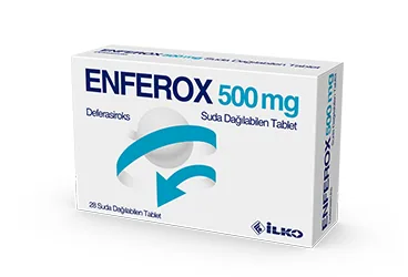 ENFEROX 500 MG SUDA DAGILABILEN TABLET (28 TABLET) ambalajı. Deferasiroks içeren tablet. Üretici: İLKO İLAÇ SAN. VE TİC. A.Ş.