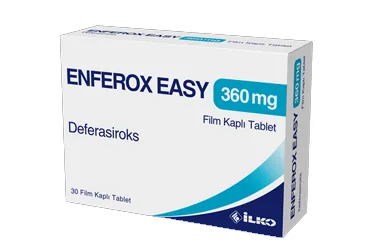 Deferasiroks içeren film kaplı tablet: ENFEROX EASY 360 MG FILM KAPLI TABLET (30 FILM KAPLI TABLET kutu fotoğrafı. Üretici: İLKO İLAÇ SAN. VE TİC. A.Ş.