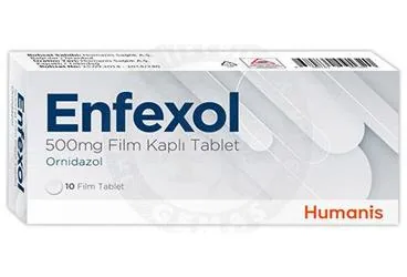 Ornidazol içeren film kaplı tablet: ENFEXOL 500 MG FILM KAPLI TABLET (10 TABLET) kutu fotoğrafı. Üretici: HUMANİS SAĞLIK ANONİM ŞİRKETİ.